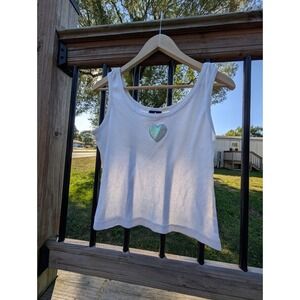 White Y2K No Boundaries Tank‎ Top Iridescent Heart Sleeveless Casual Everyday